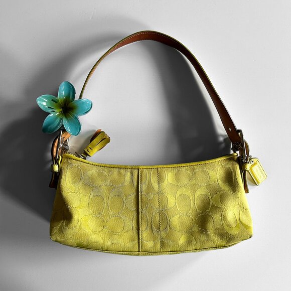 Vintage Y2K Coach East West Demi Baguette Chartreuse Yellow Lime Green Mini Bag - Picture 1 of 12